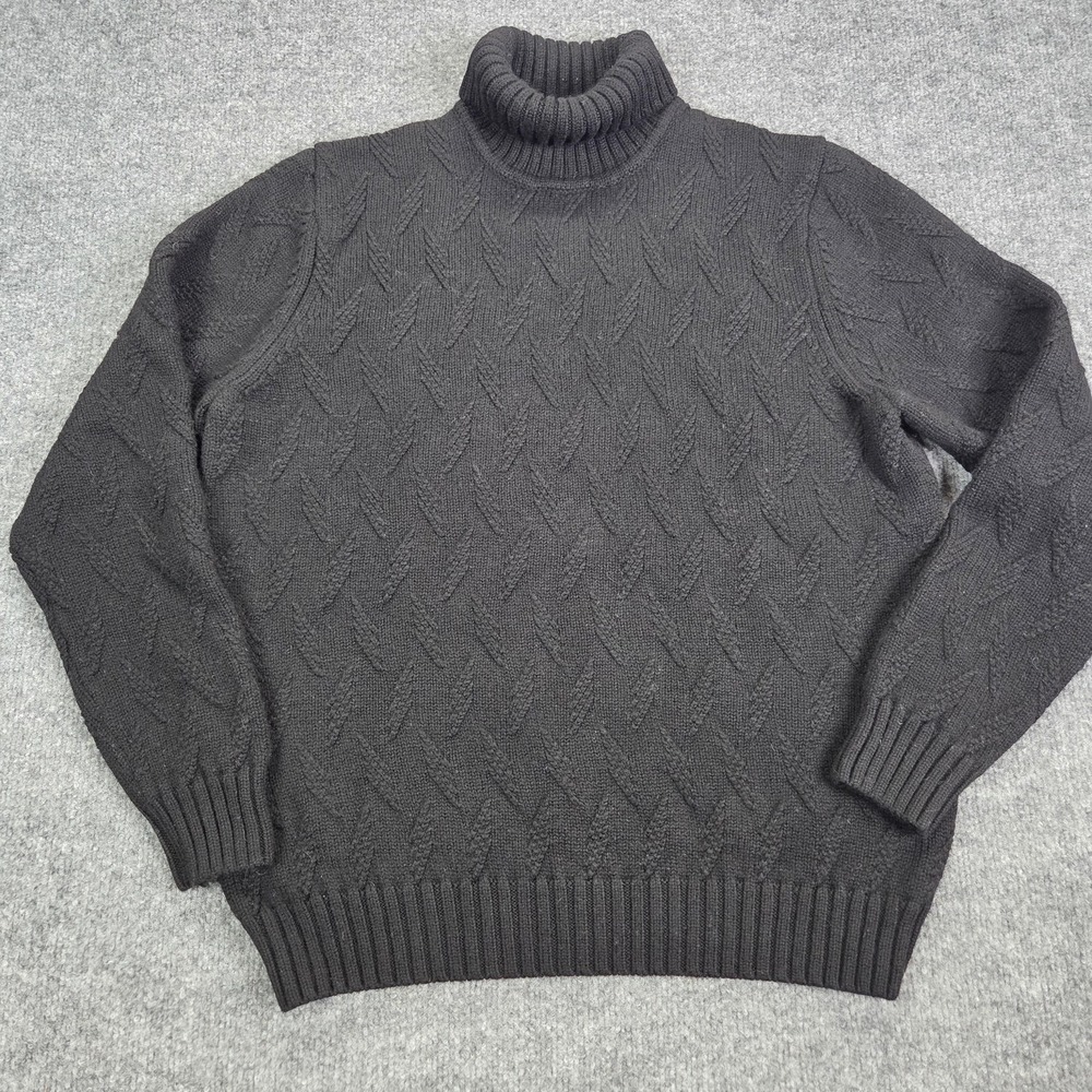 Patrick Assaraf Sweater Mens Medium Black 100% Merino Wool Turtleneck Cable Knit